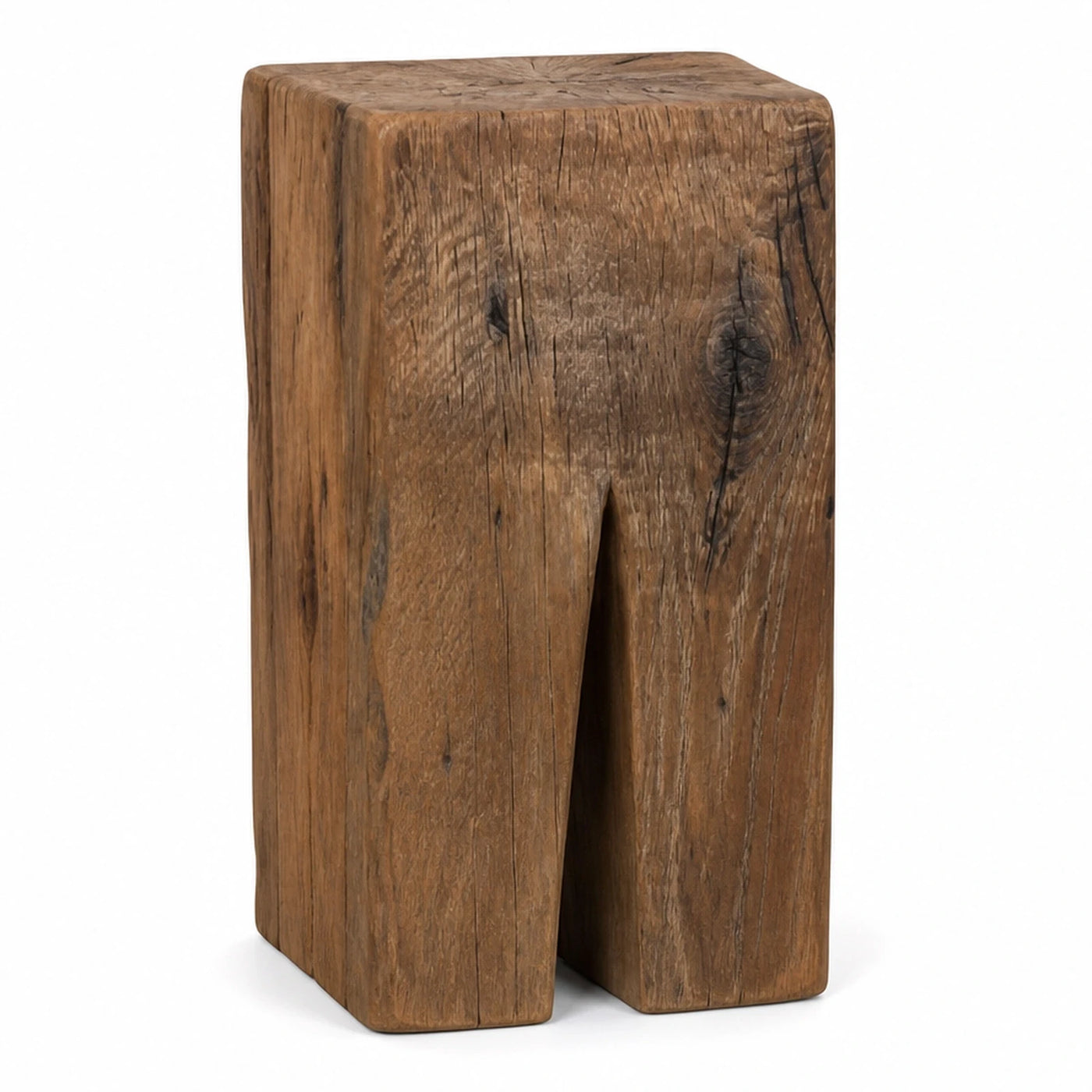 Rustic Solid Wood Block Stool