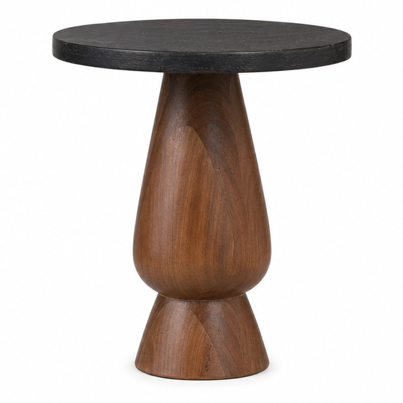 Round Wooden Side Table with Sculptural Base