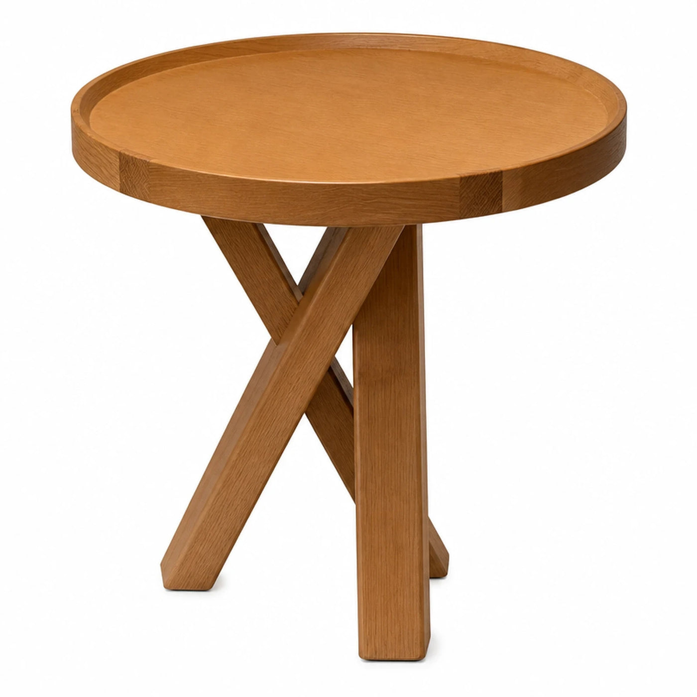Linear Round Wooden Side Table with Cross Base Coffee Tables & End Tables
