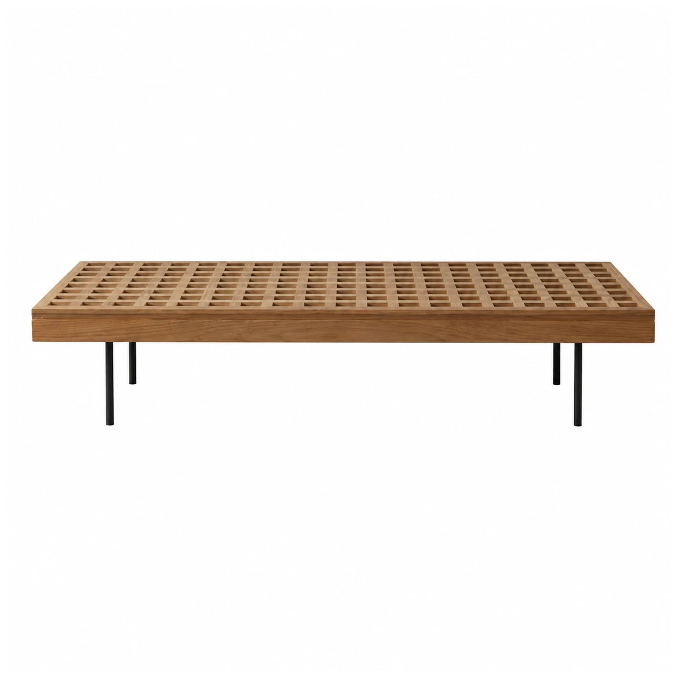 Wooden Grid Top Coffee Table with Black Metal Legs