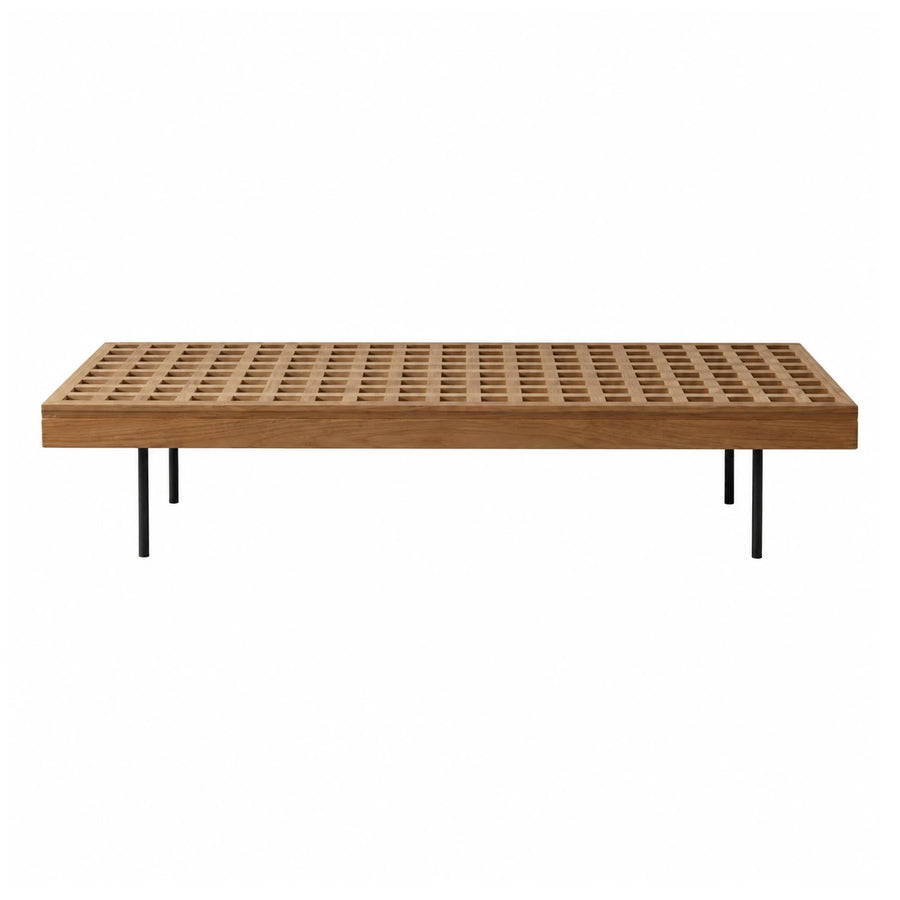 Wooden Grid Top Coffee Table with Black Metal Legs