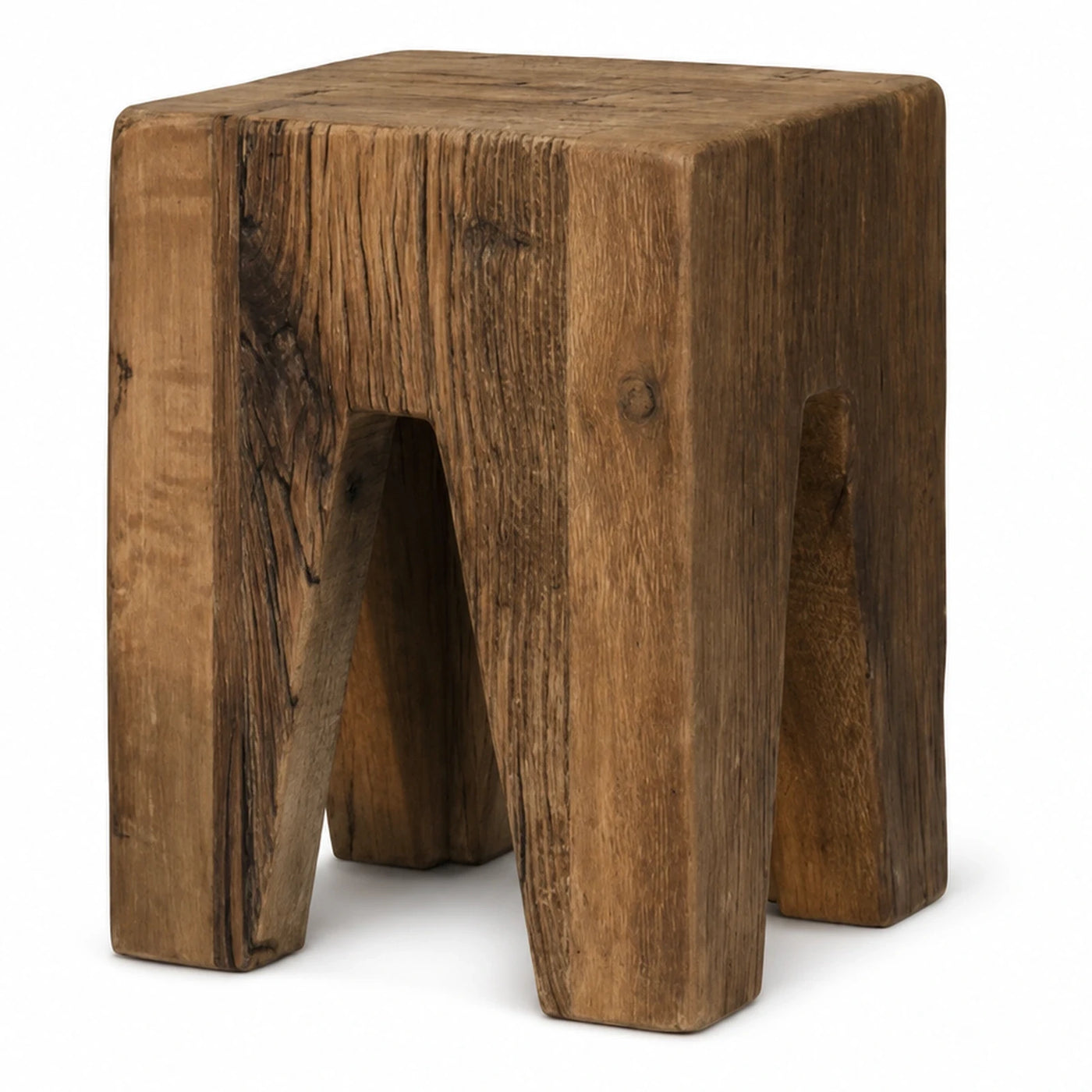 Solid Wood Block Stool with Natural Grain