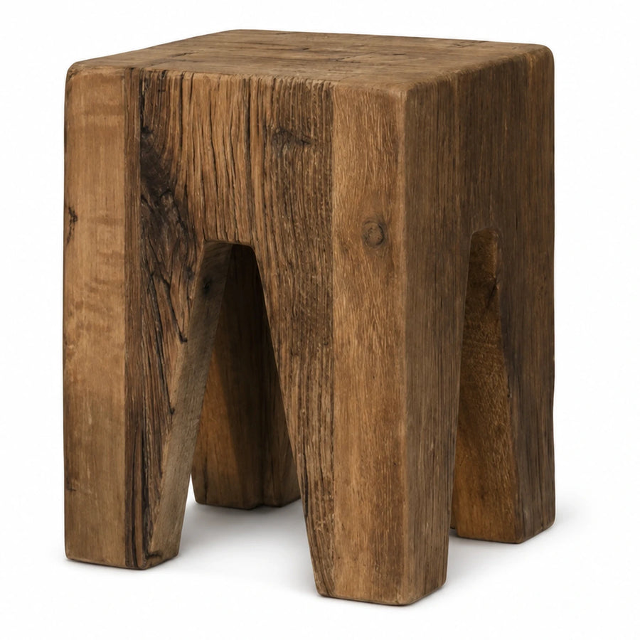 Solid Wood Block Stool with Natural Grain