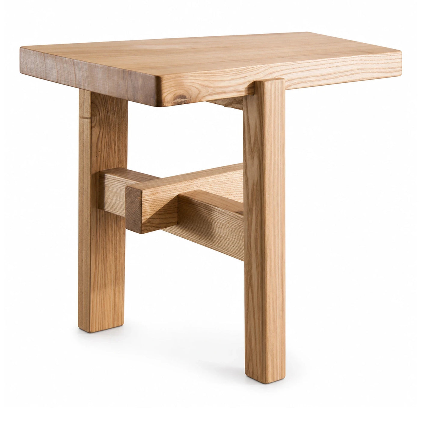 Solid Wood Side Table with Thick Top and Cross Brace
