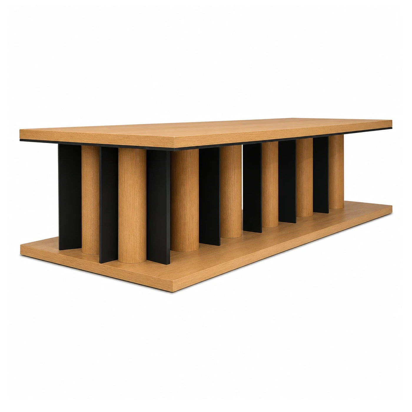 Modern Wood Coffee Table with Black Metal Accents