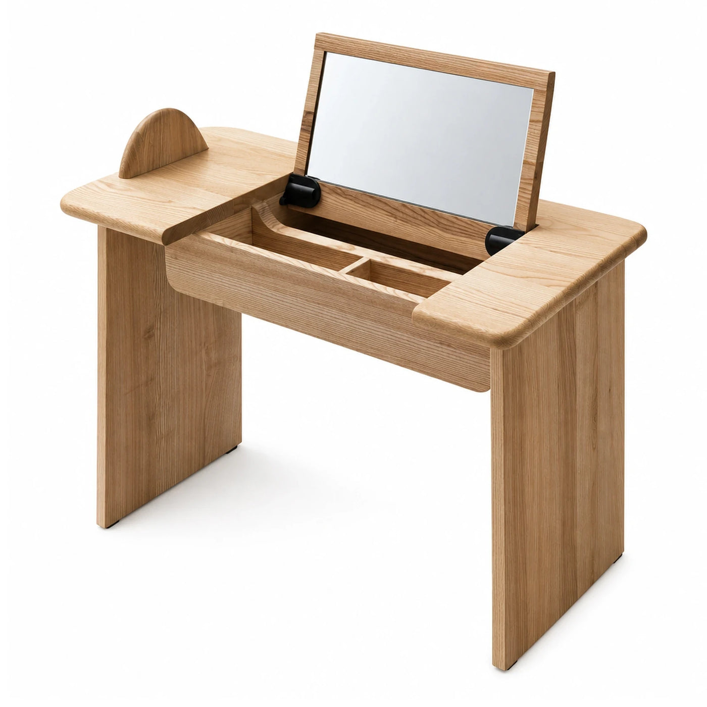 Light Oak Wood Vanity Desk with Mirror