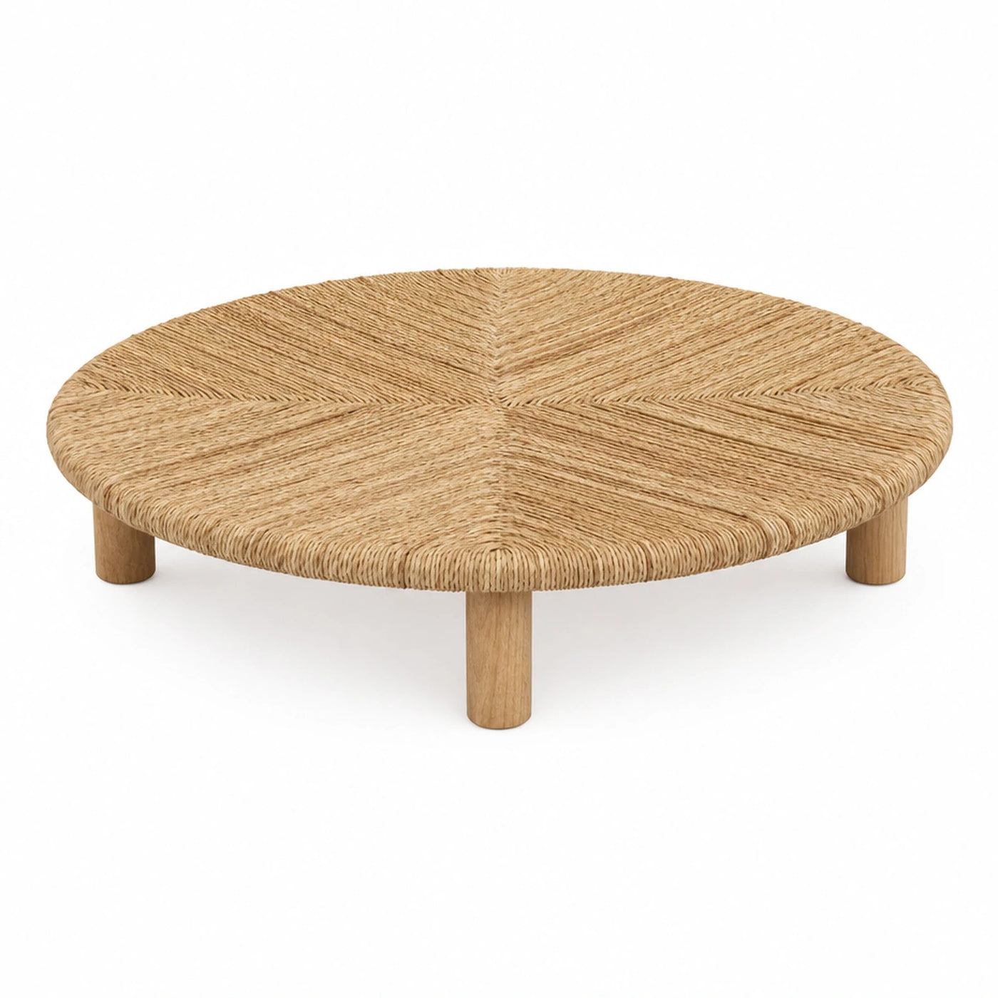 Round Woven Rattan Coffee Table with Wooden Legs