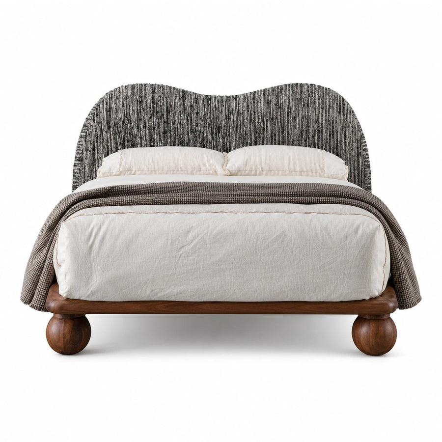 Upholstered Bed with Textured Headboard and Wooden Base
