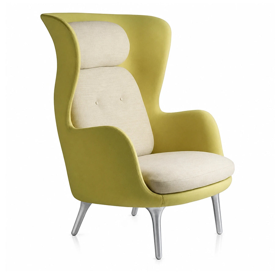 Green and Beige High-Back Wingback Armchair