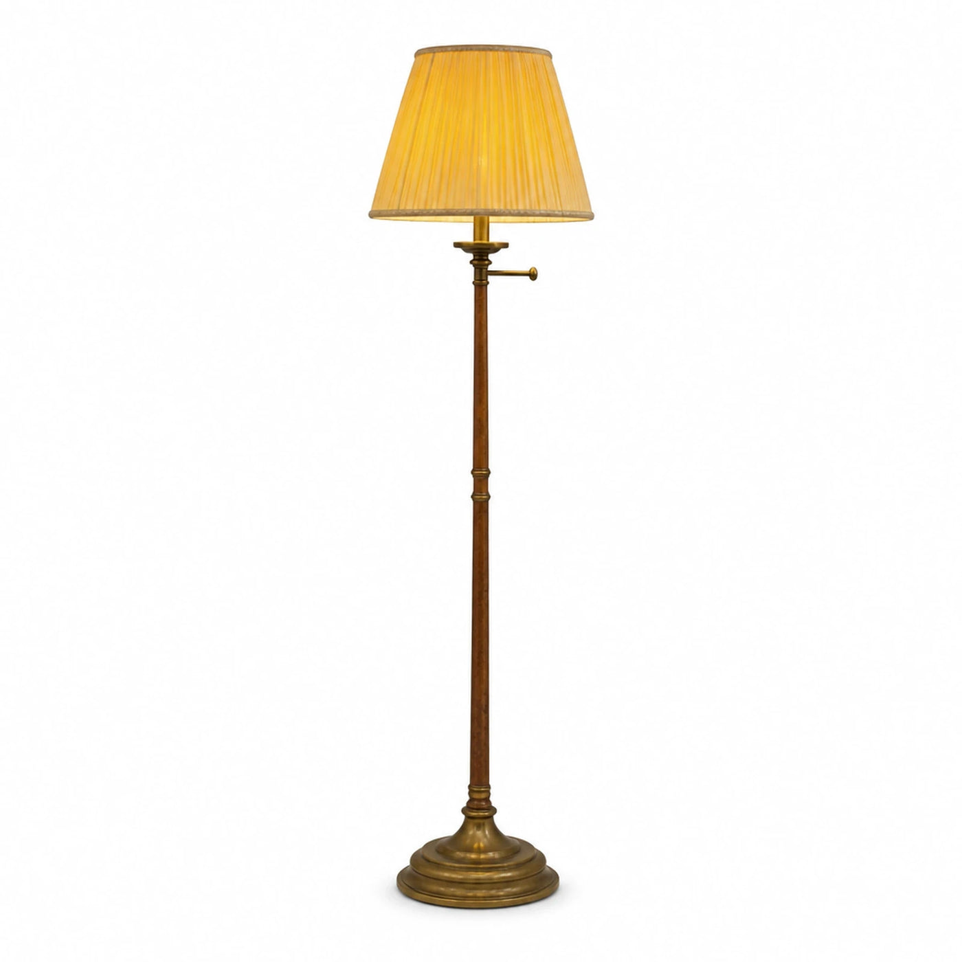 Antique Brass Floor Lamp with Pleated Yellow Shade