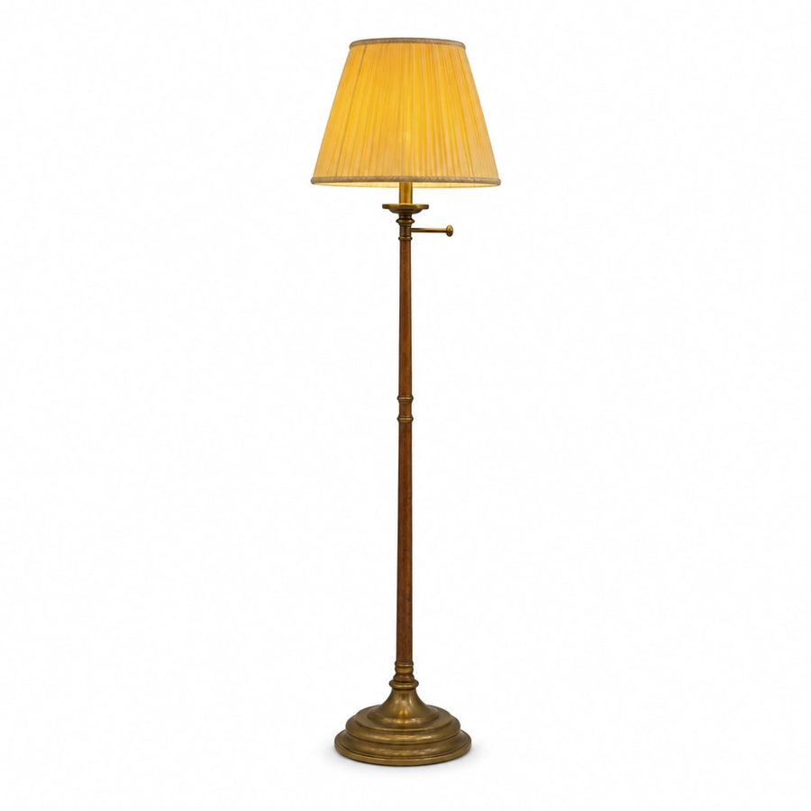 Antique Brass Floor Lamp with Pleated Yellow Shade