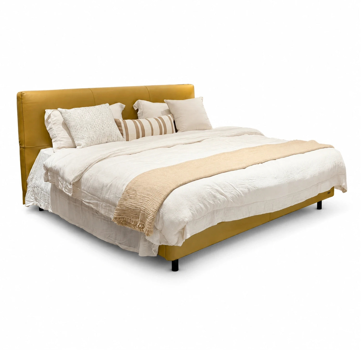 Yellow Upholstered Platform Bed with Tall Headboard