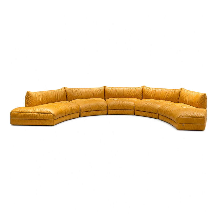Curved Yellow Leather Modular Sectional Sofa