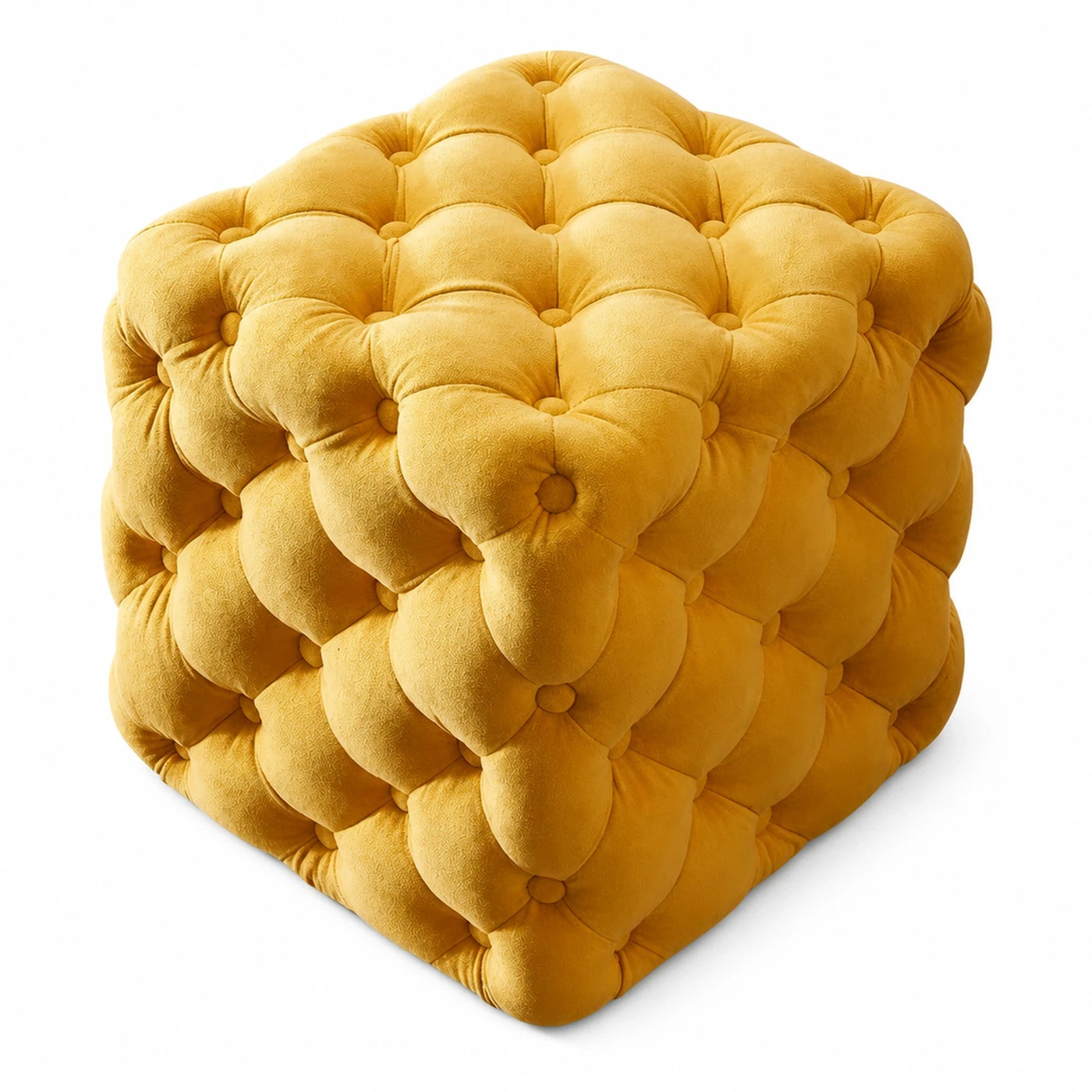 Yellow Tufted Velvet Cube Ottoman
