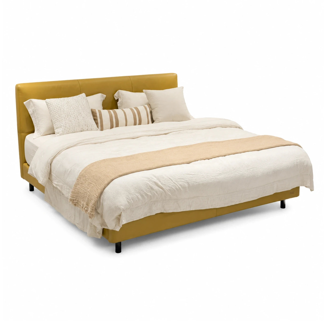 Yellow Upholstered Platform Bed with Low Profile Headboard