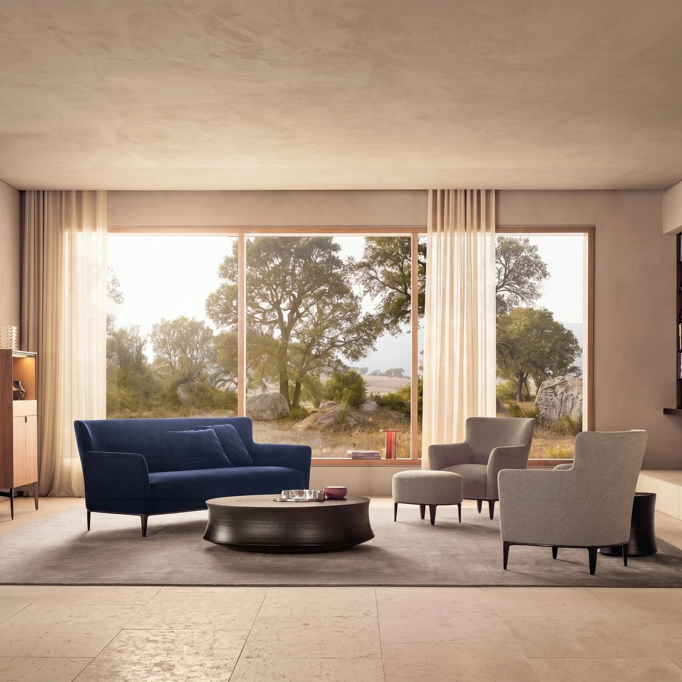 Contemporary Living Room with Blue Sofa