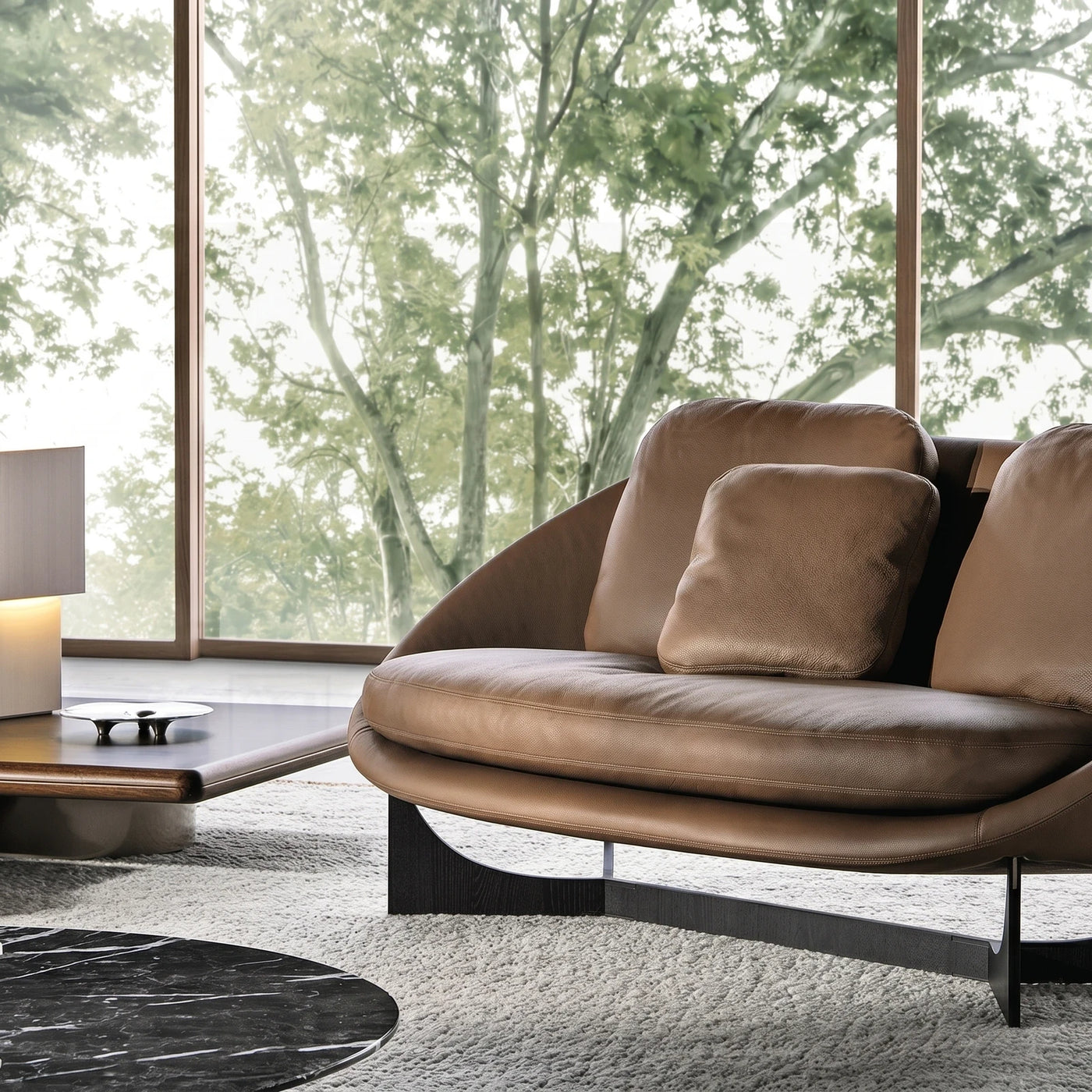 Modern Curved Leather Sofa Living Room