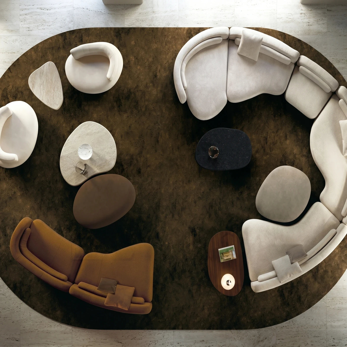 Modern Organic Curved Living Room Arrangement
