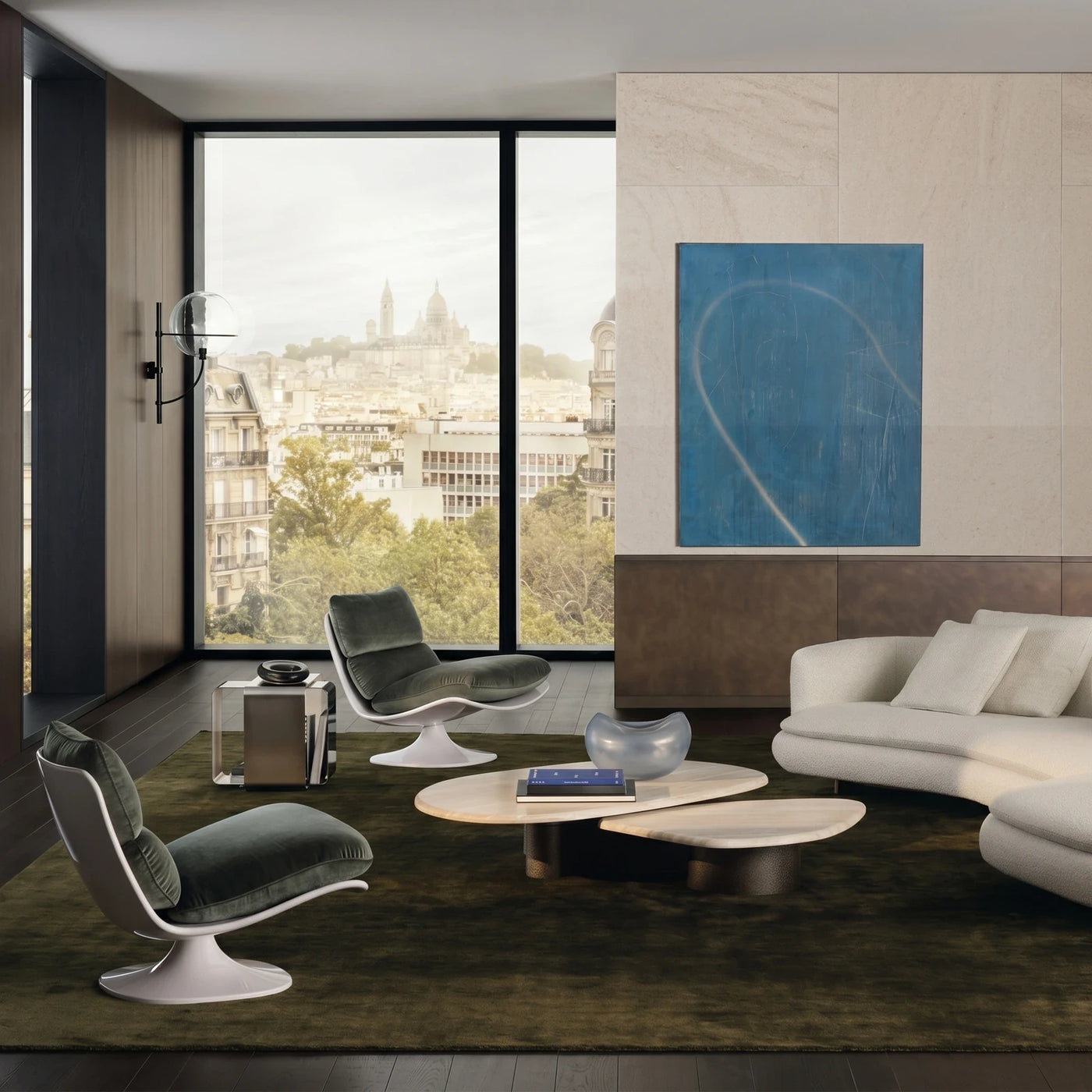 Modern Living Room with City View