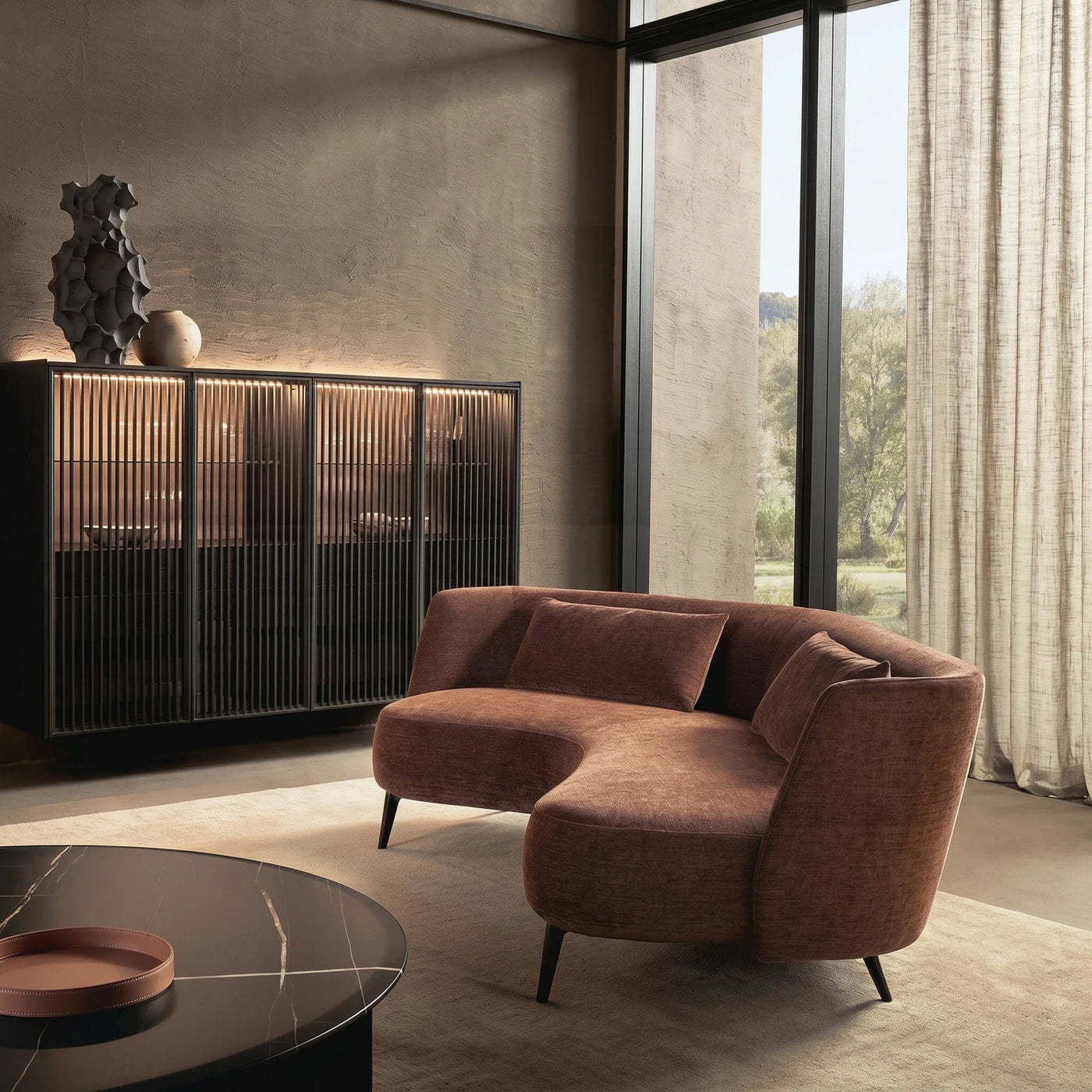 Contemporary Living Room with Curved Sofa