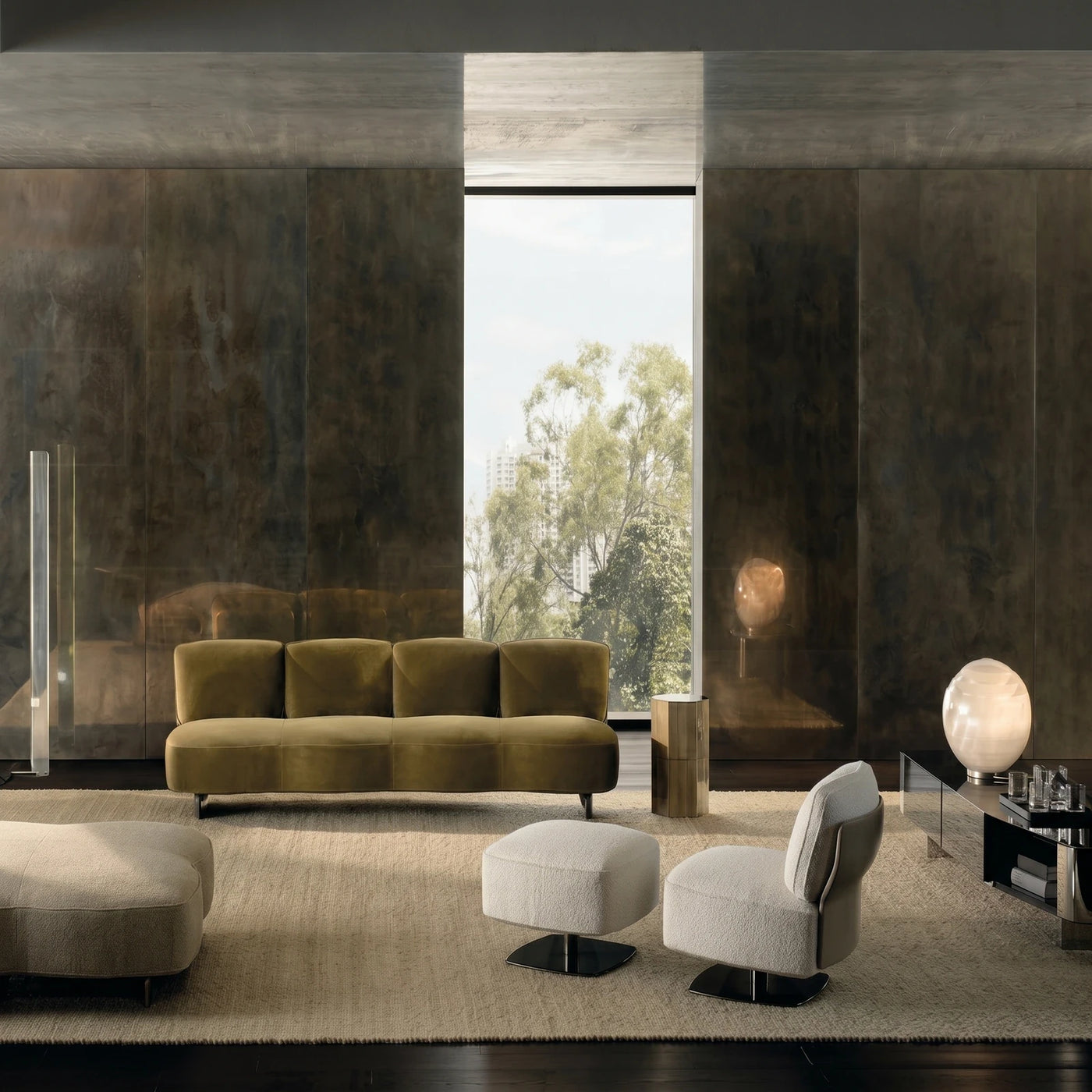 Modern Olive Velvet Living Room