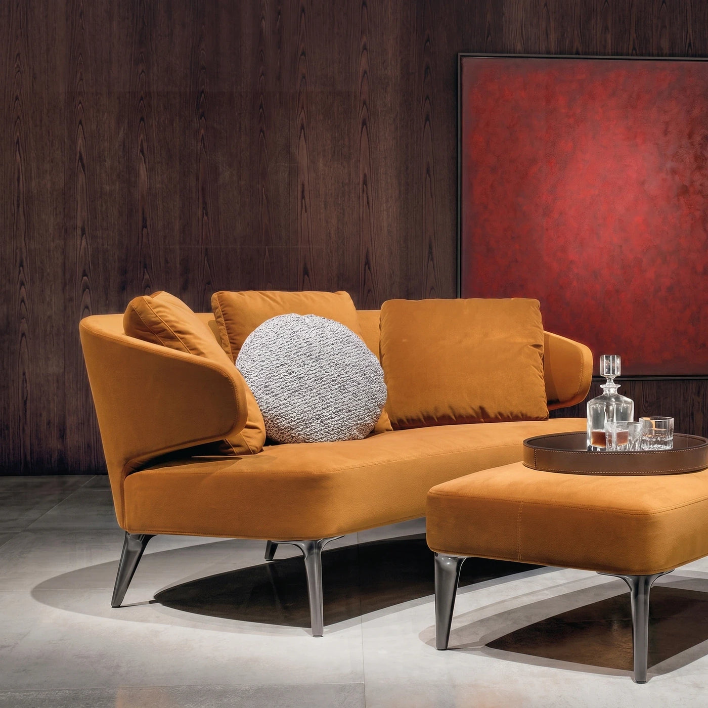 Modern Mustard Velvet Sofa and Ottoman Set