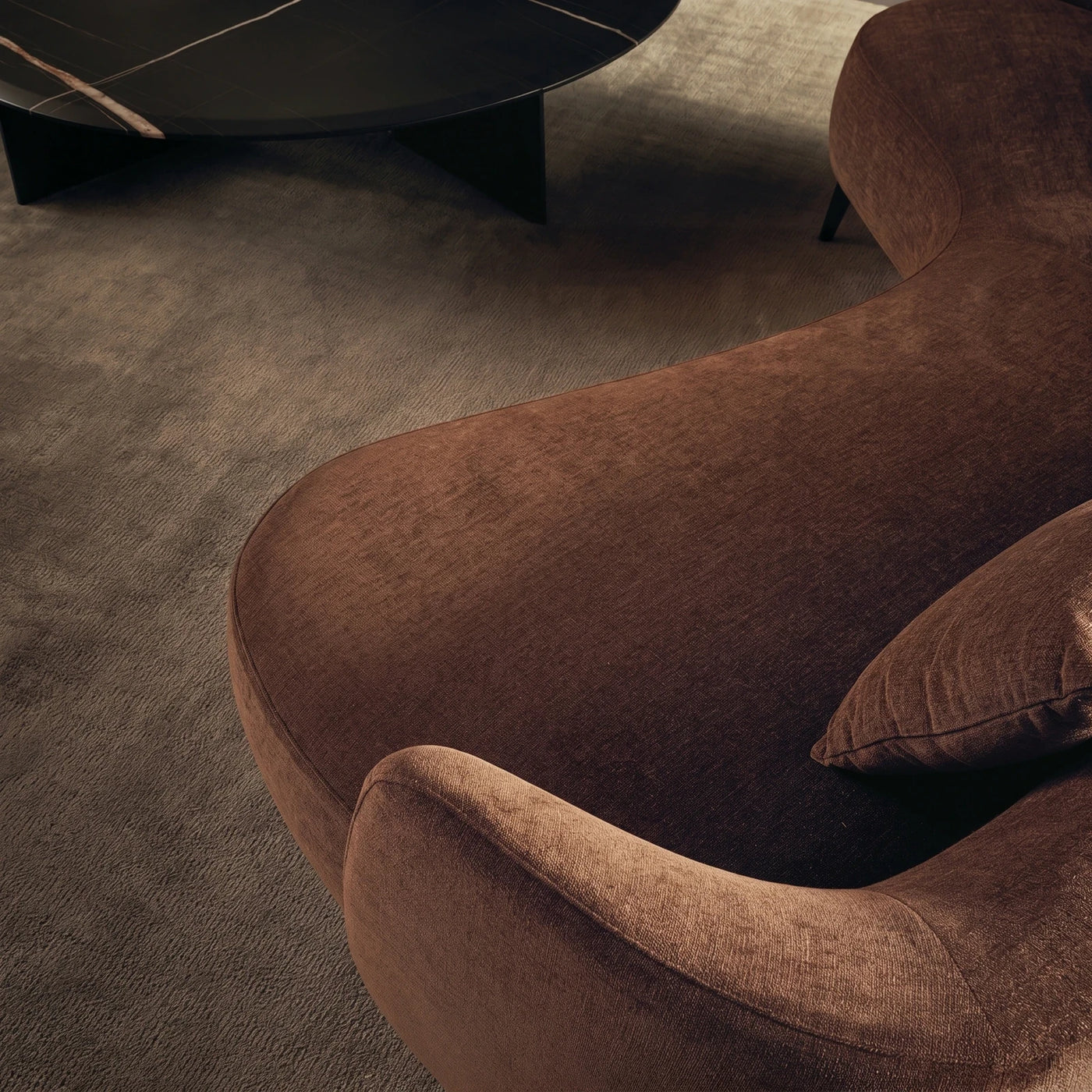 Modern Curved Brown Sofa Scene