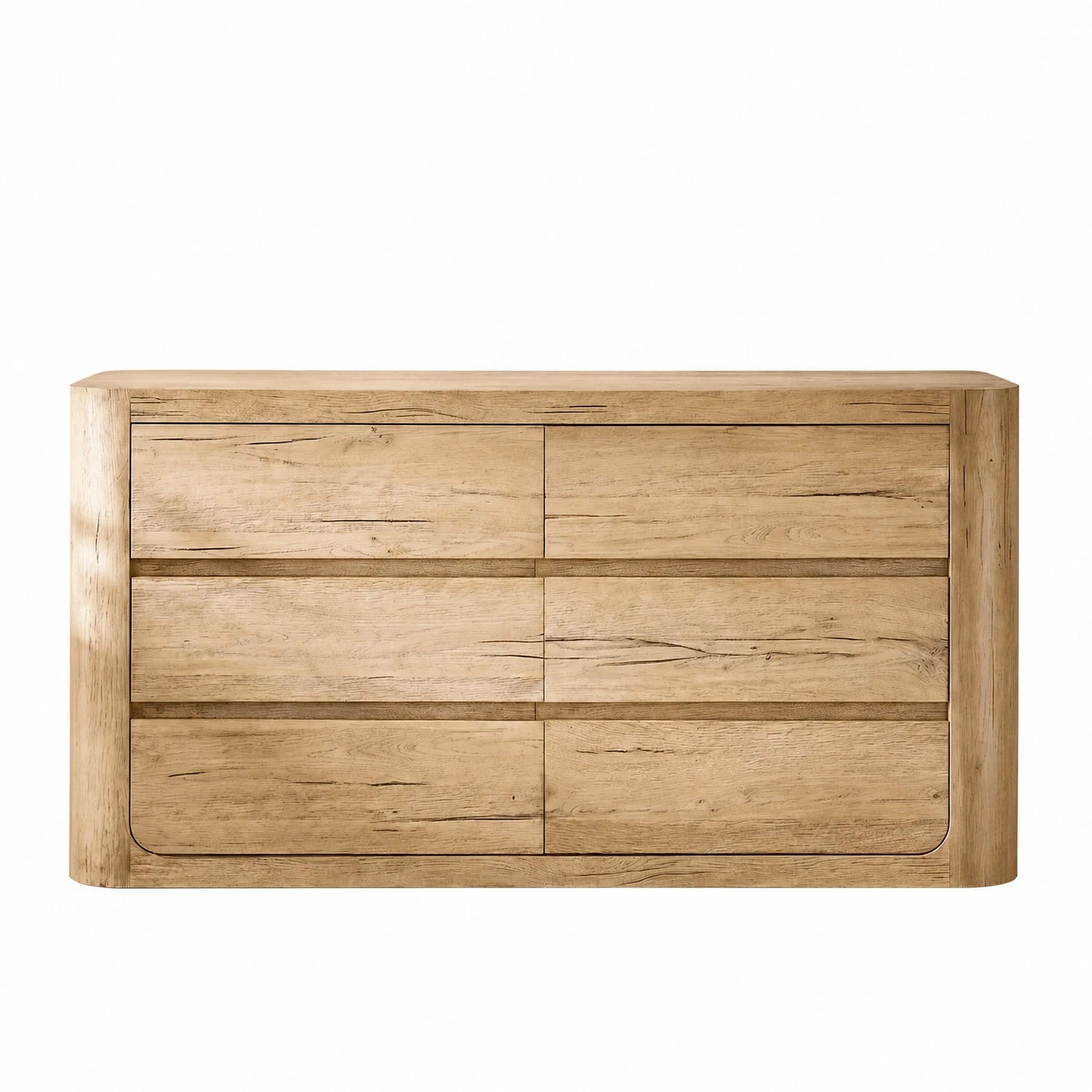Light Wood Six-Drawer Dresser with Rounded Edges