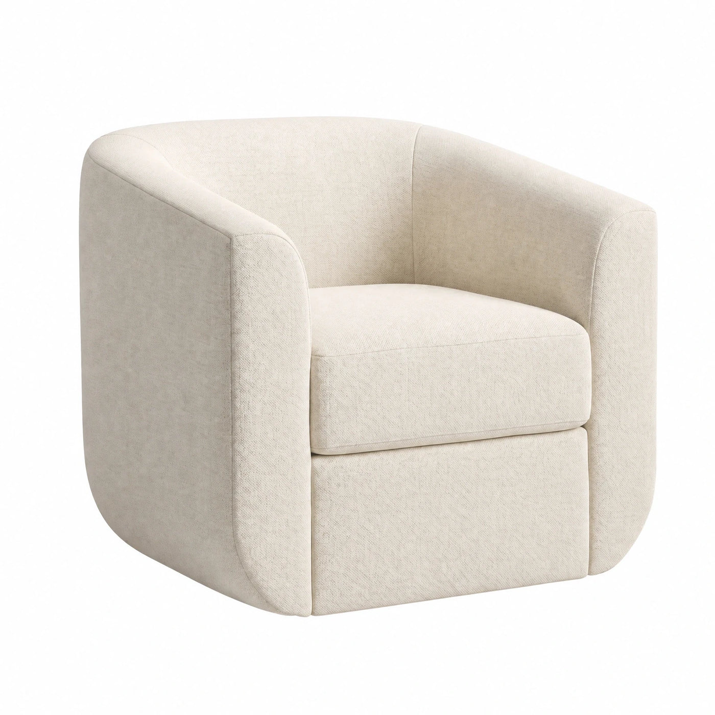 Cream Fabric Swivel Armchair with Rounded Back