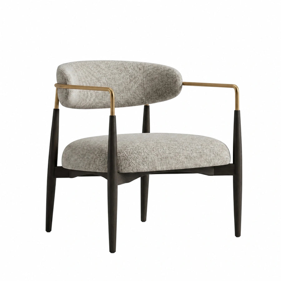 Modern Grey Fabric Armchair with Brass Accents