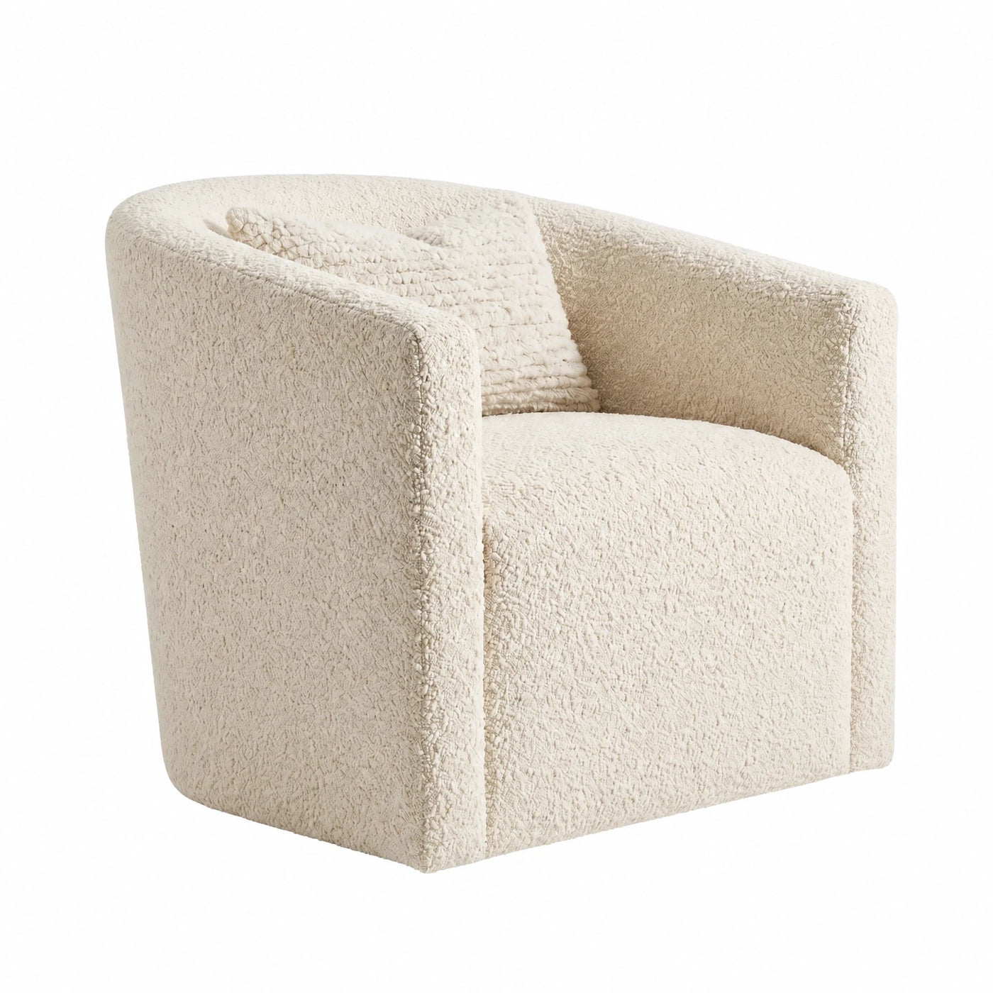 Cream Boucle Tub Armchair with Pillow