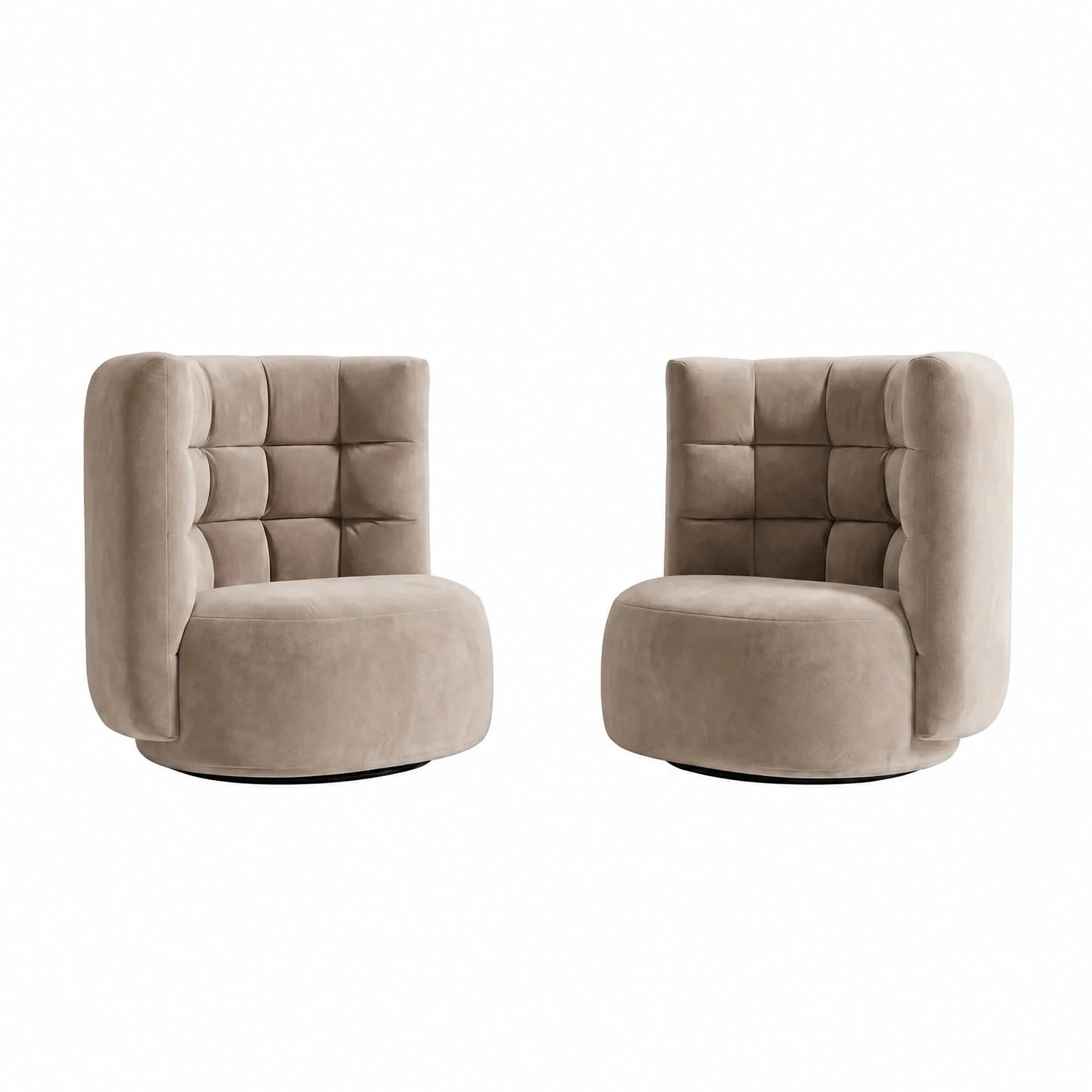 Beige Velvet Tufted Swivel Armchair