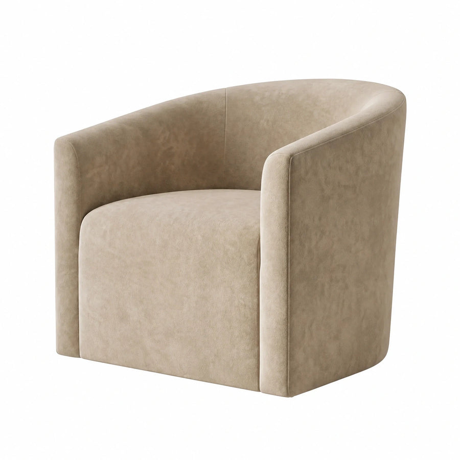 Beige Velvet Tub Armchair with Curved Backrest