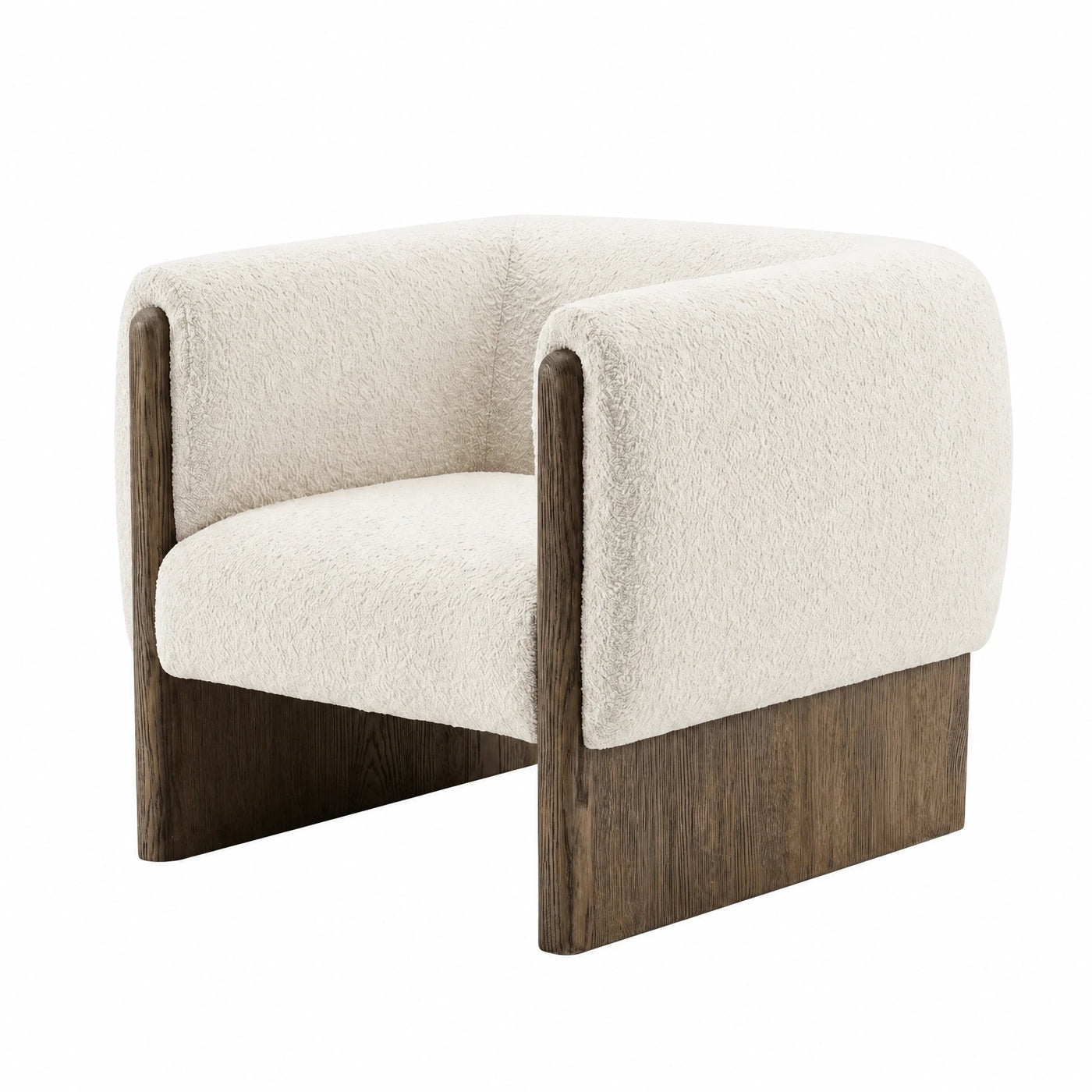 Cream Boucle Armchair with Dark Wood Frame