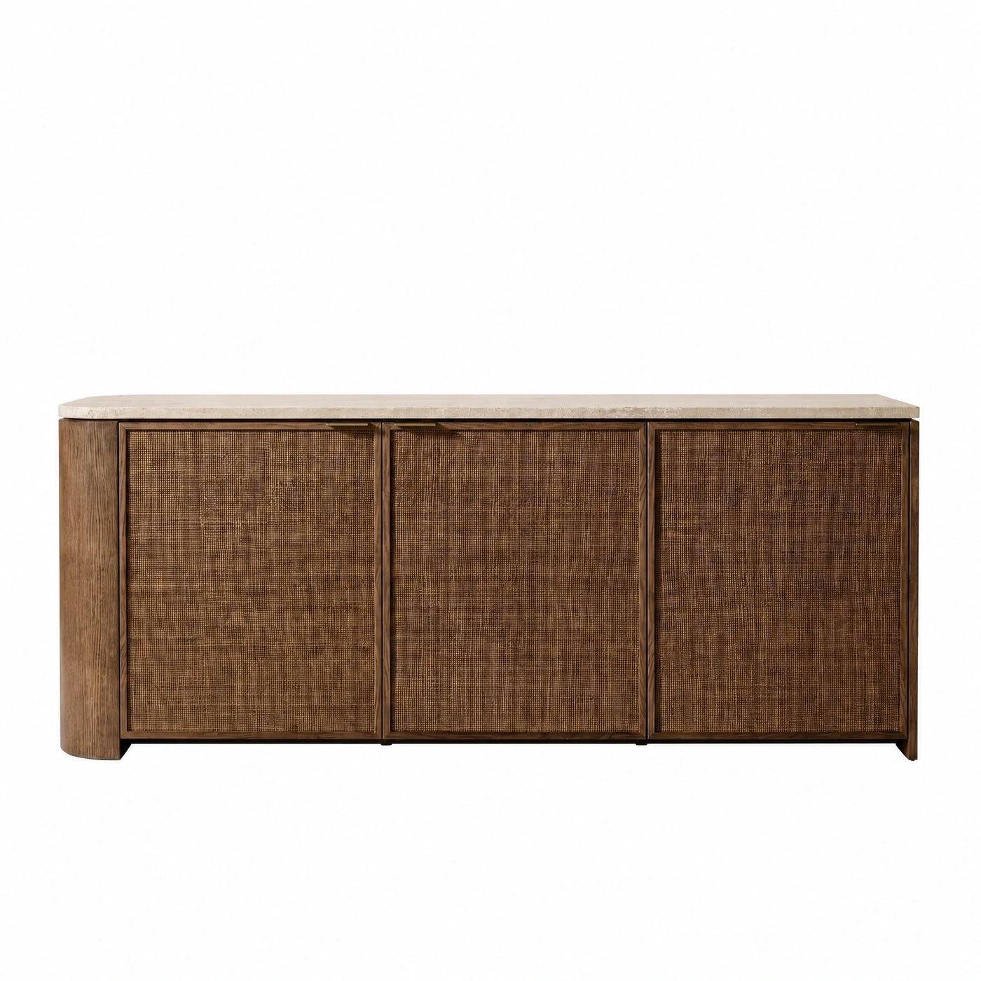 Wooden Sideboard with Rattan Doors and Stone Top