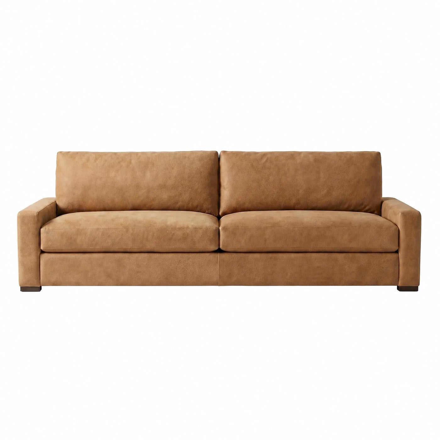 Tan Leather Two-Seat Sofa with Square Arms