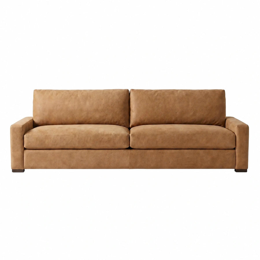 Tan Leather Two-Seat Sofa with Square Arms