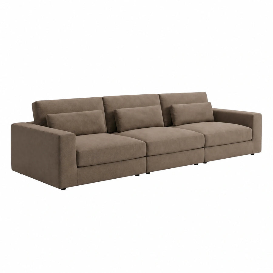 Modern Brown Fabric Three-Seater Sofa
