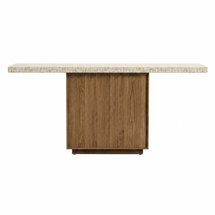 Travertine Top Wood Base Console Table