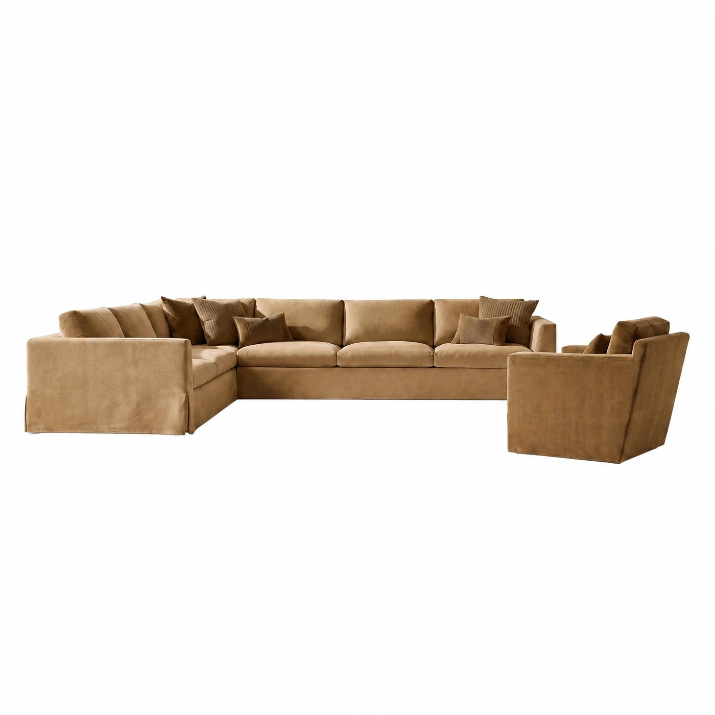 Beige Modular Sectional Sofa with Chaise and Armchair