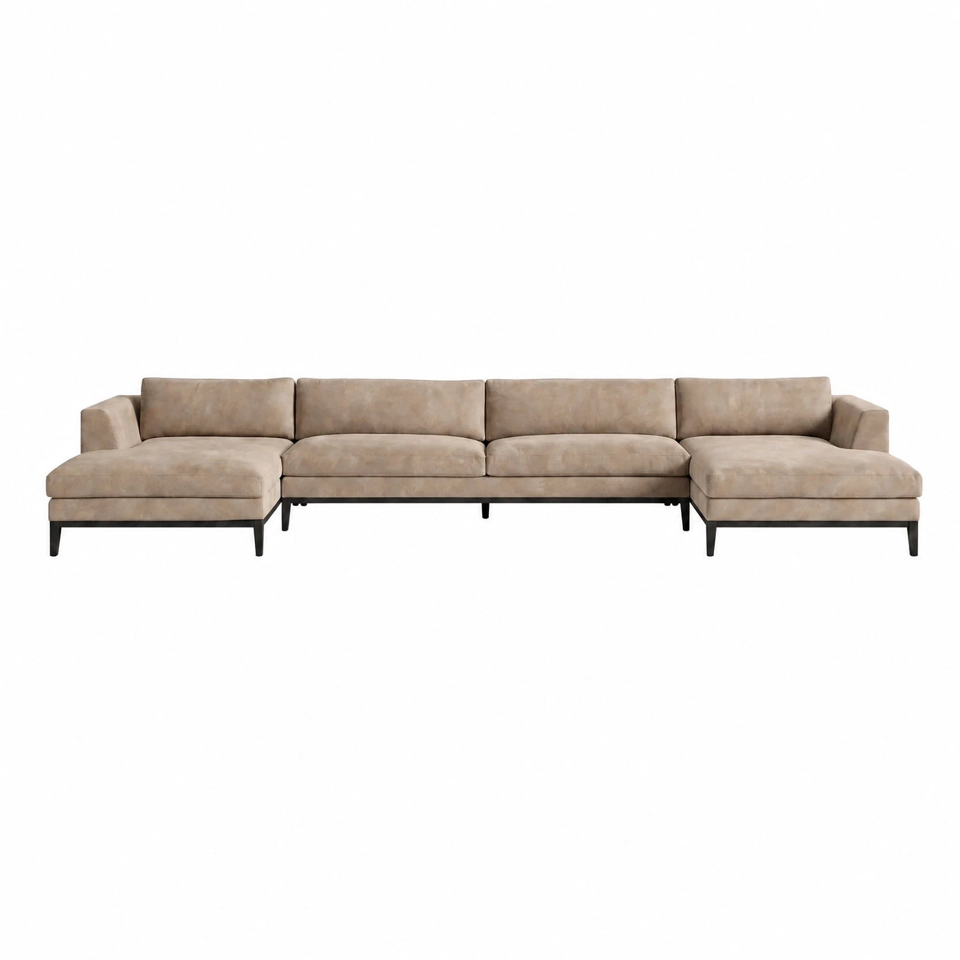 Beige Fabric U-Shaped Sectional Sofa with Dark Legs