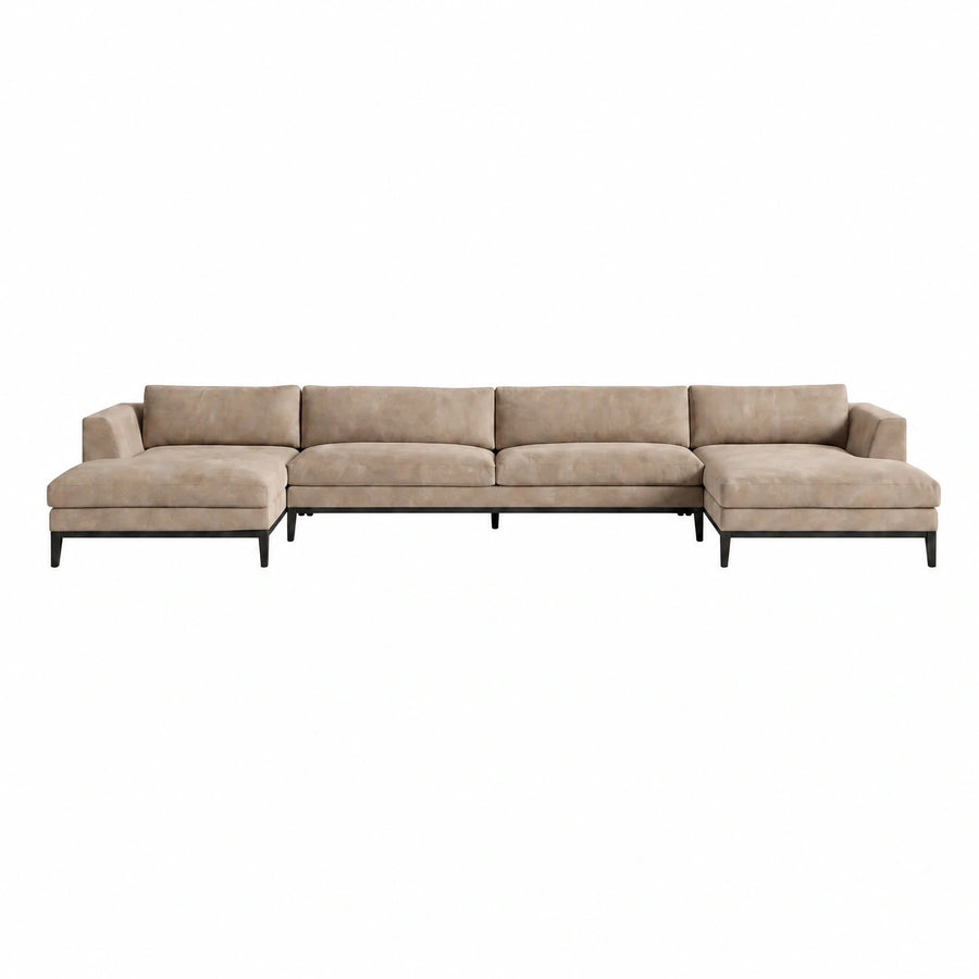Beige Fabric U-Shaped Sectional Sofa with Dark Legs