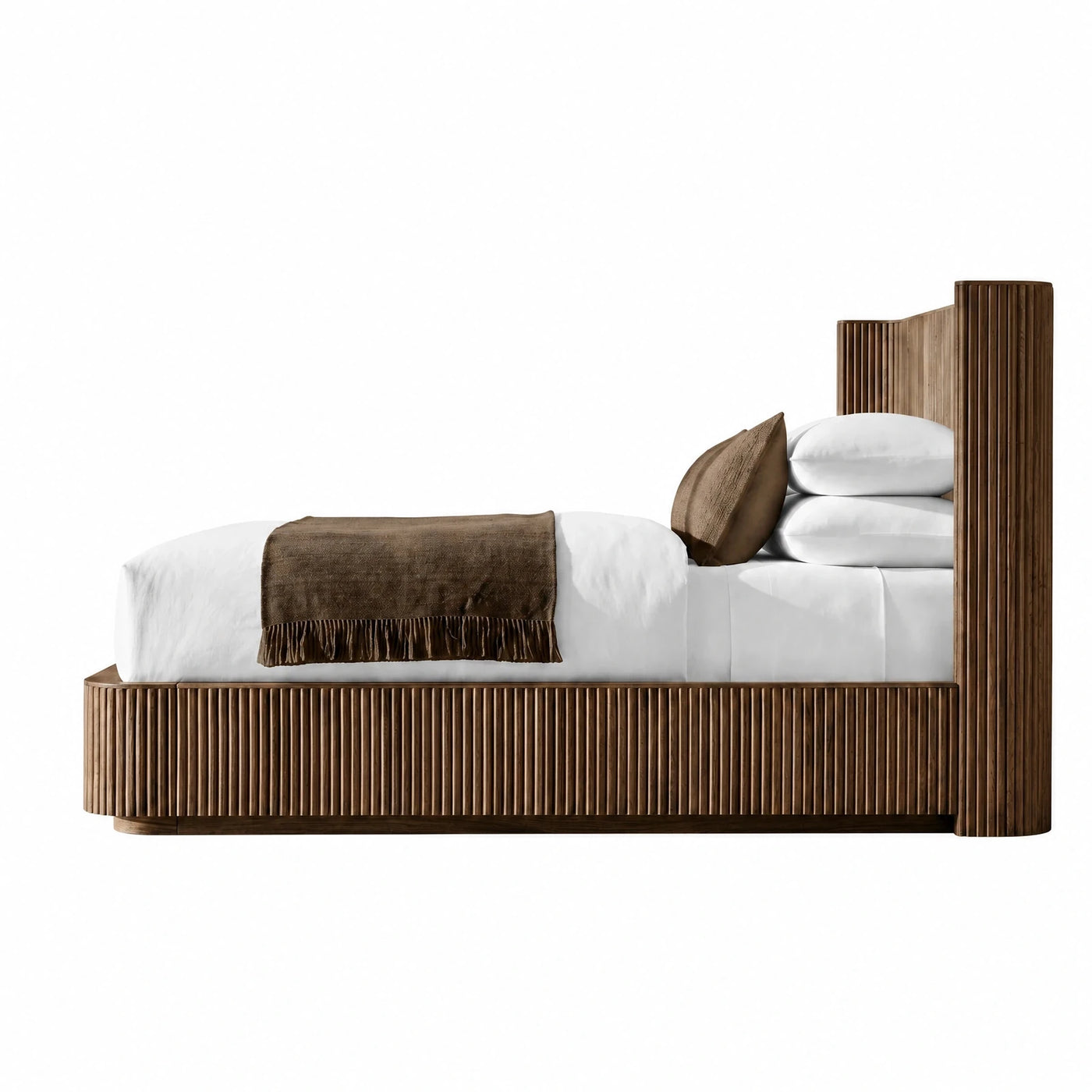 Fluted Wood Platform Bed Frame