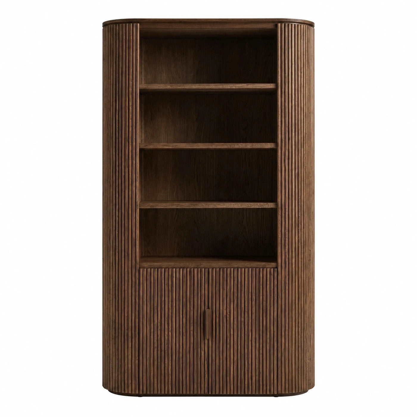 Curved Fluted Wood Bookcase with Cabinet Storage