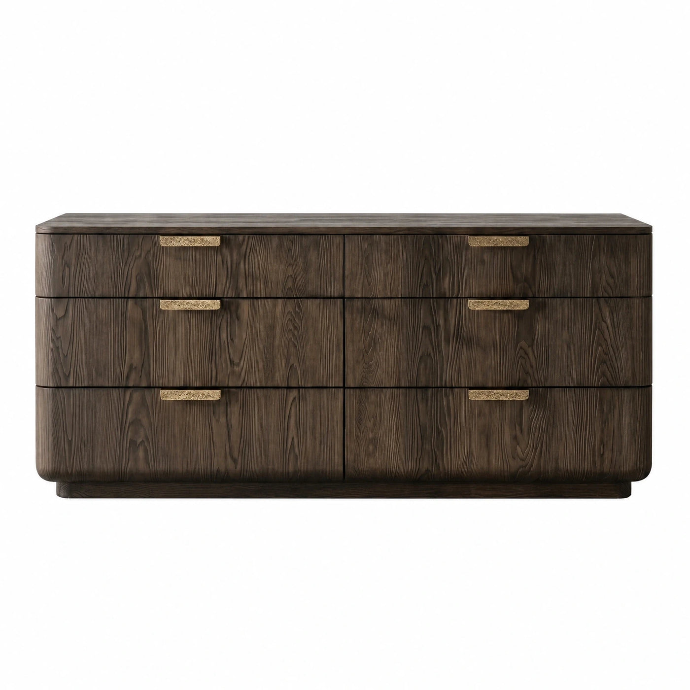Dark Wood Six-Drawer Dresser with Gold Handles