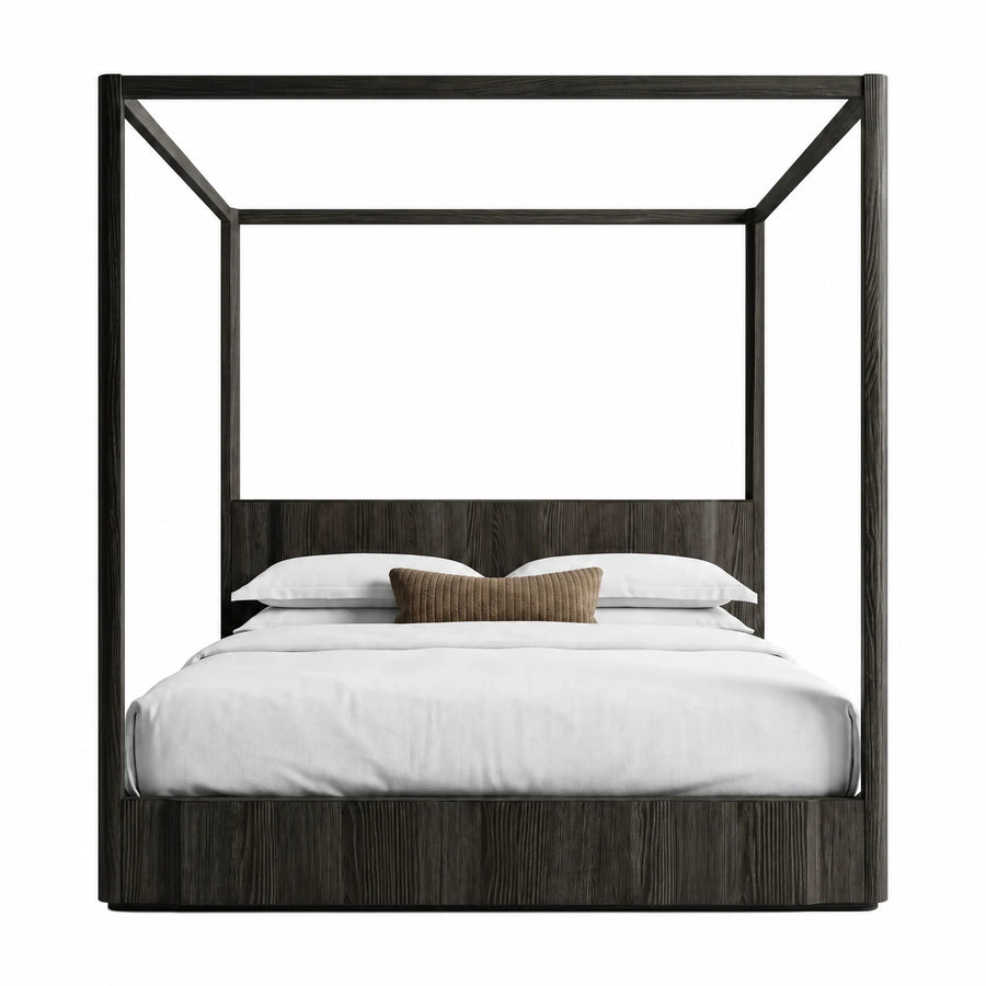 Dark Wood Canopy Bed Frame with Headboard