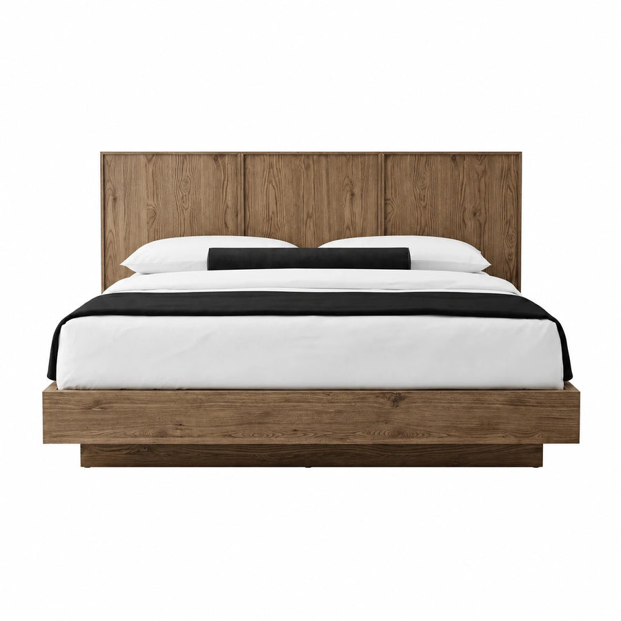 Wood Platform Bed with Tall Headboard