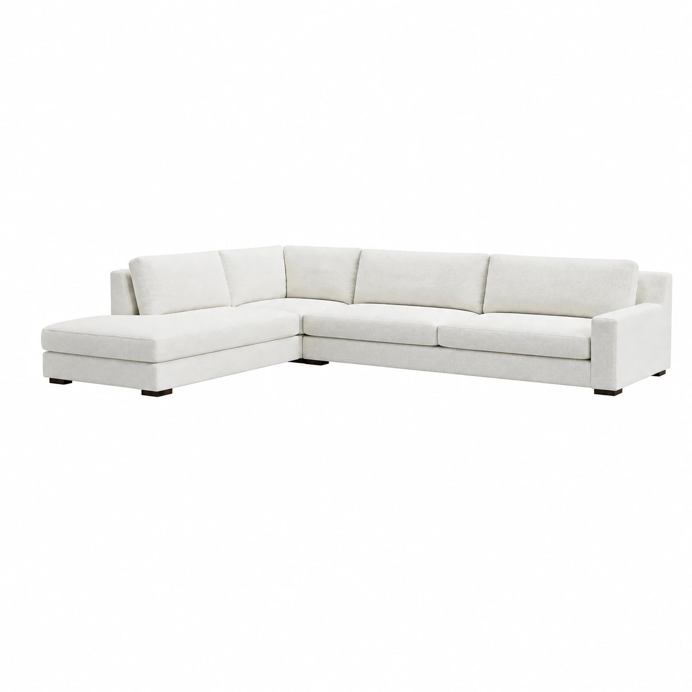 White Fabric L-Shaped Sectional Sofa with Chaise