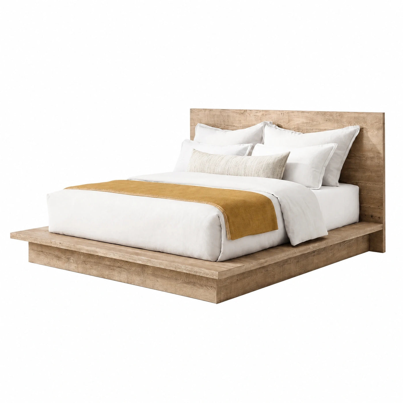 Light Wood Platform Bed with Headboard